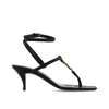Saint Laurent Cassandra Sandals In Smooth Leather With Gold Monogram In Black