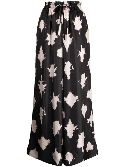 Ulla Johnson Sawyer Print Wide Leg Silk Trousers In Black