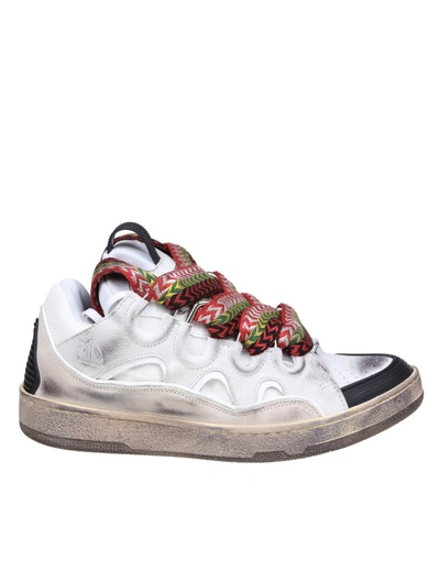 Lanvin Curb Vintage-effect Leather And Suede Sneakers In White