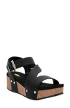 Volatile Biloxi Platform Wedge Sandal In Black Faux Leather