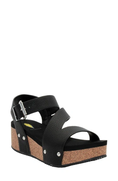 Volatile Biloxi Platform Wedge Sandal In Black Faux Leather