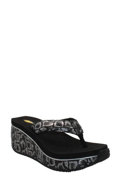 Volatile Frappachino Womens Leather Thong Wedges In Black Python