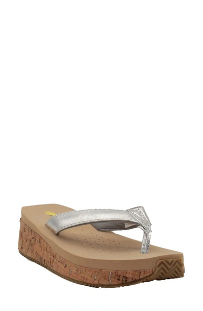 Volatile Neville Platform Flip Flop In Silver Faux Leather