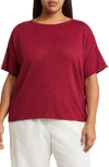Eileen Fisher Slubby Bateau-neck Elbow-sleeve Top In Roseberry