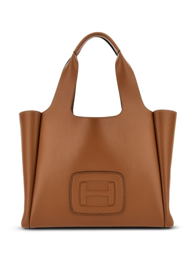 Hogan Medium H-bag Leather Tote Bag In Braun