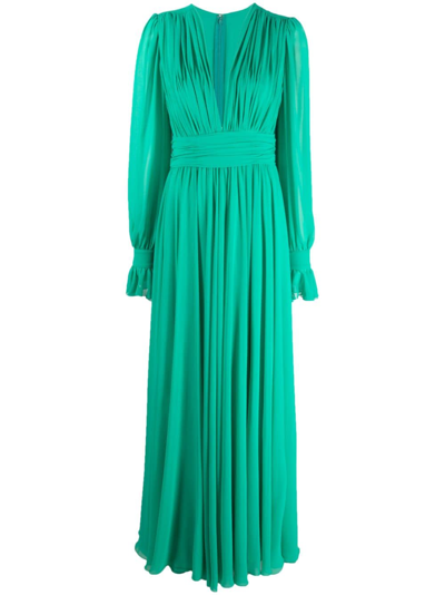 Blanca Vita Plunging V-neck Pleated Maxi Dress In Grün