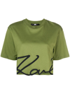 KARL LAGERFELD LOGO-PRINT ORGANIC-COTTON CROPPED T-SHIRT