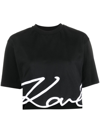 KARL LAGERFELD LOGO-PRINT ORGANIC-COTTON CROPPED T-SHIRT