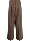 Theory Pleated Low-rise Wool-blend Pant In Brown