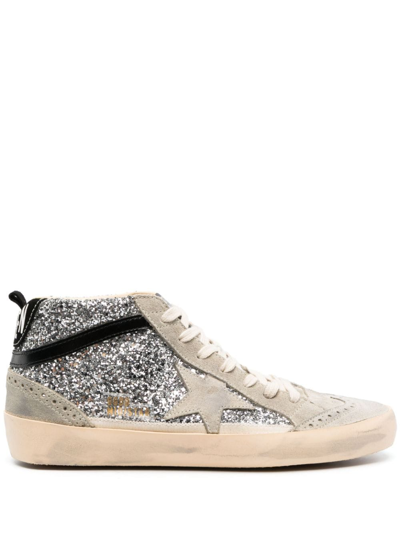 Golden Goose Mid Star Glitter Wing-tip Sneakers In Grey