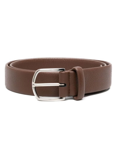 Canali Engraved-logo Buckle Belt In Braun