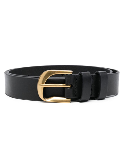 Frame Twist-buckle Leather Belt In Schwarz