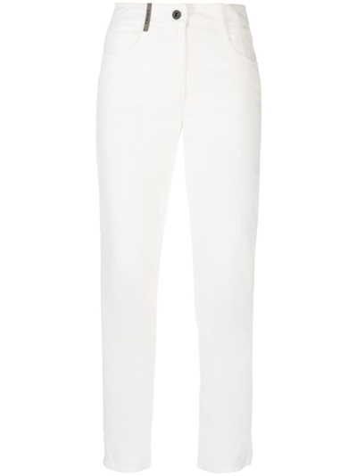 Peserico Cropped Slim-cut Trousers In Moon White