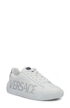 Versace La Greca Logo-print Low-top Sneakers In 2w270-white+silver