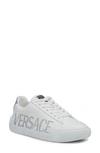 Versace La Greca Logo-print Low-top Sneakers In White Silver