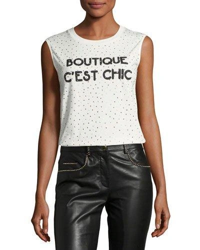 Boutique Moschino Sleeveless Embellished Boutique C'est Chic Tee In White