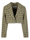 Ganni Check Suiting Cropped Blazer In 747