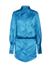 Attico 'sylvie' Blue Shirt Dress With All-over Monogram Print In Satin Fabric Woman In Capri Blue