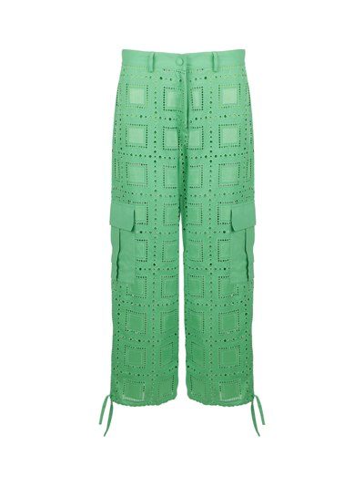 Msgm Perforated Cargo Trousers In Verde