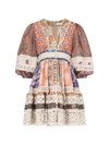 Zimmermann Devi Spliced Billow Linen Minidress In Multicolor