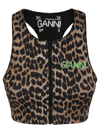 Ganni Leopard-print Zip-up Crop Top In Animal Print