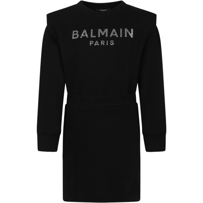 Balmain Kids' Logo Printed Organic Cotton Dress In Black