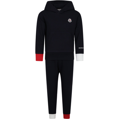 Moncler Kids' Blue Suit For Boy With Logo