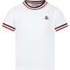 MONCLER WHITE T-SHIRT FOR BOY WITH LOGO