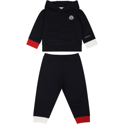 Moncler Blue Suit For Baby Boy With Logo