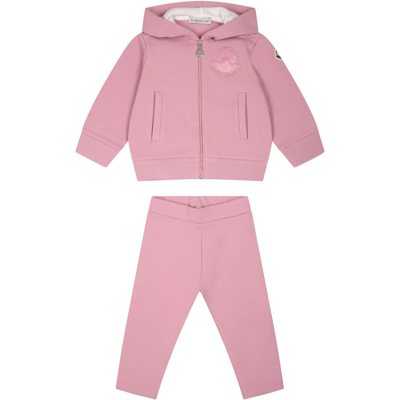 Moncler Pink Set For Baby Girl With Logo