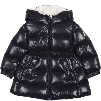 Moncler Blue Anand Down Jacket For Baby Boy With Logo