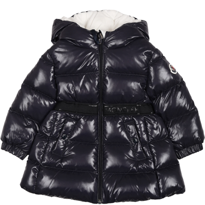 Moncler Kids' Blue Anand Down Jacket For Baby Boy With Logo In Navy