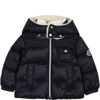 MONCLER BLUE EDUARD DOWN JACKET FOR BABY BOY WITH LOGO