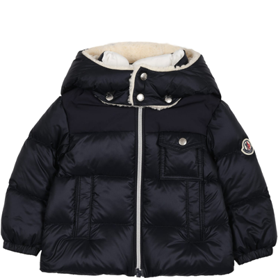 Moncler Blue Eduard Down Jacket For Baby Boy With Logo In Turquoise