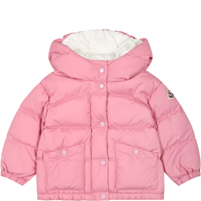Moncler Kids' Pink Ebre Down Jacket For Baby Girl With Logo