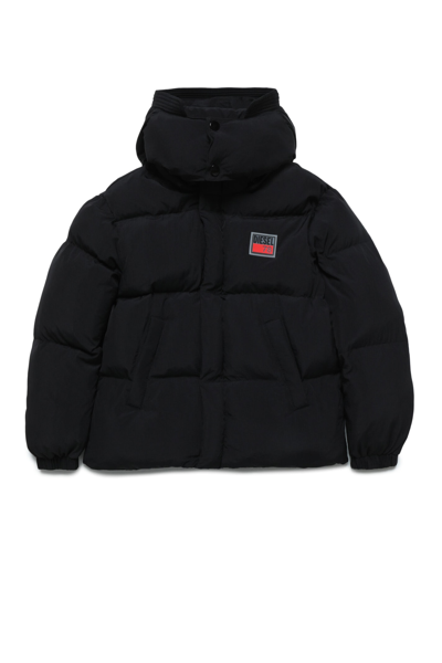 Diesel Kids' Jpil Quilted Hooded Jacket In Black