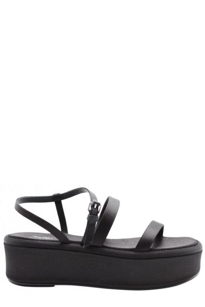 The Row Double Strap Wedge Sandals In Black