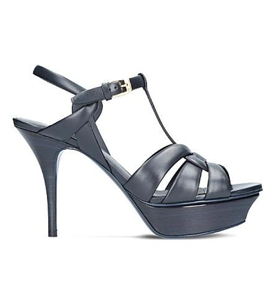 Saint Laurent Tribute 75 Leather Heeled Sandals In Navy