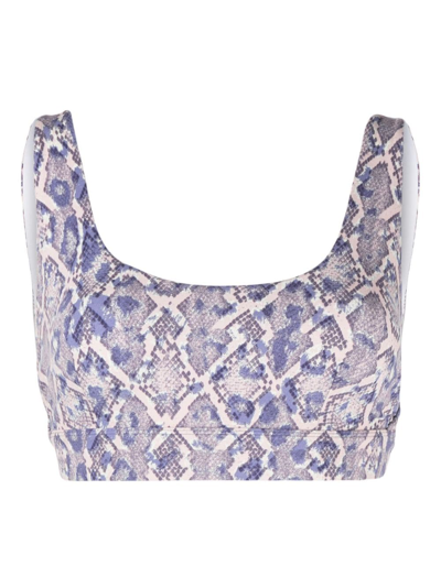 Varley Let's Move Severn Printed Stretch-jersey Bra Top, Bra, Lilac In Blue,multi