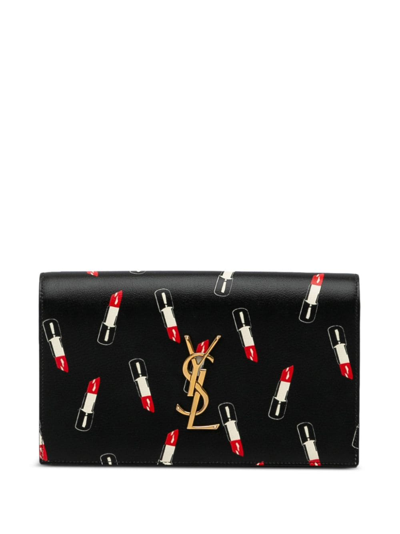 Pre-owned Saint Laurent 2015 Kate Lipstick-print Clutch Bag In Black