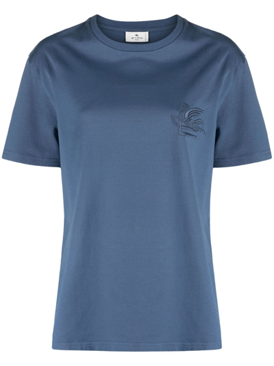 Etro Embroidered-logo Short-sleeve T-shirt In Blue