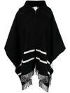 Moncler Fringed Striped Wool-blend Jacquard Poncho In Black