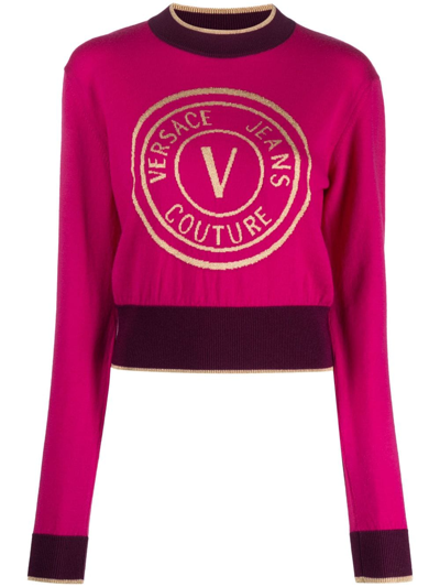 Versace Jeans Couture Intarsia-knit Logo Jumper In Pink