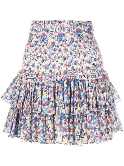 Marant Etoile Naomi Smocked Cotton Miniskirt In Mixed Colours