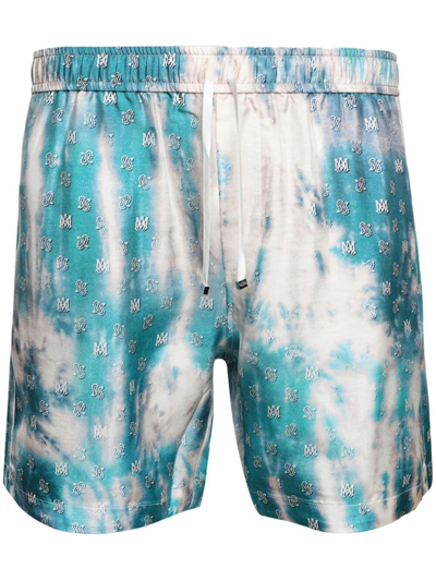 Amiri Monogram-print Elasticated-waist Shorts In Blue