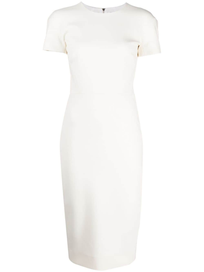Victoria Beckham Crepe Short-sleeve Midi Dress In Ivory
