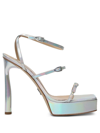 Paul Andrew Patent Leather Buckle-trio Platform Sandals In Silver