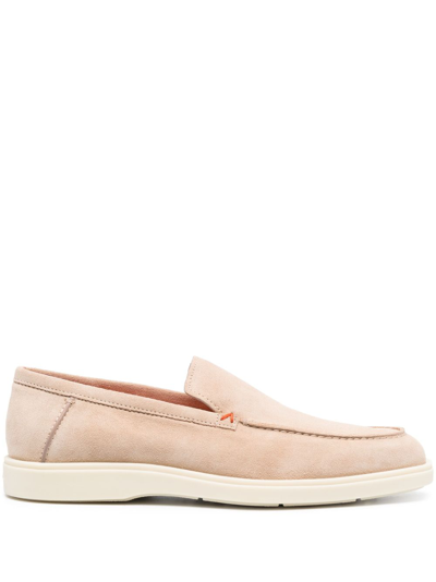 Santoni Almond-toe Suede Loafers In Brown