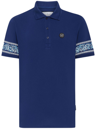 Philipp Plein Logo-patch Cotton Polo Shirt In Blue