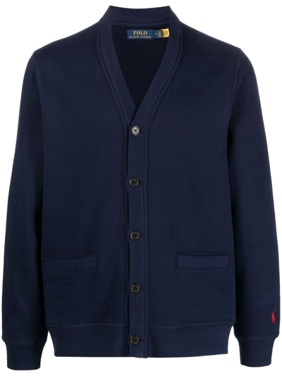 Polo Ralph Lauren Logo-embroidered Long-sleeve Cardigan In Blue